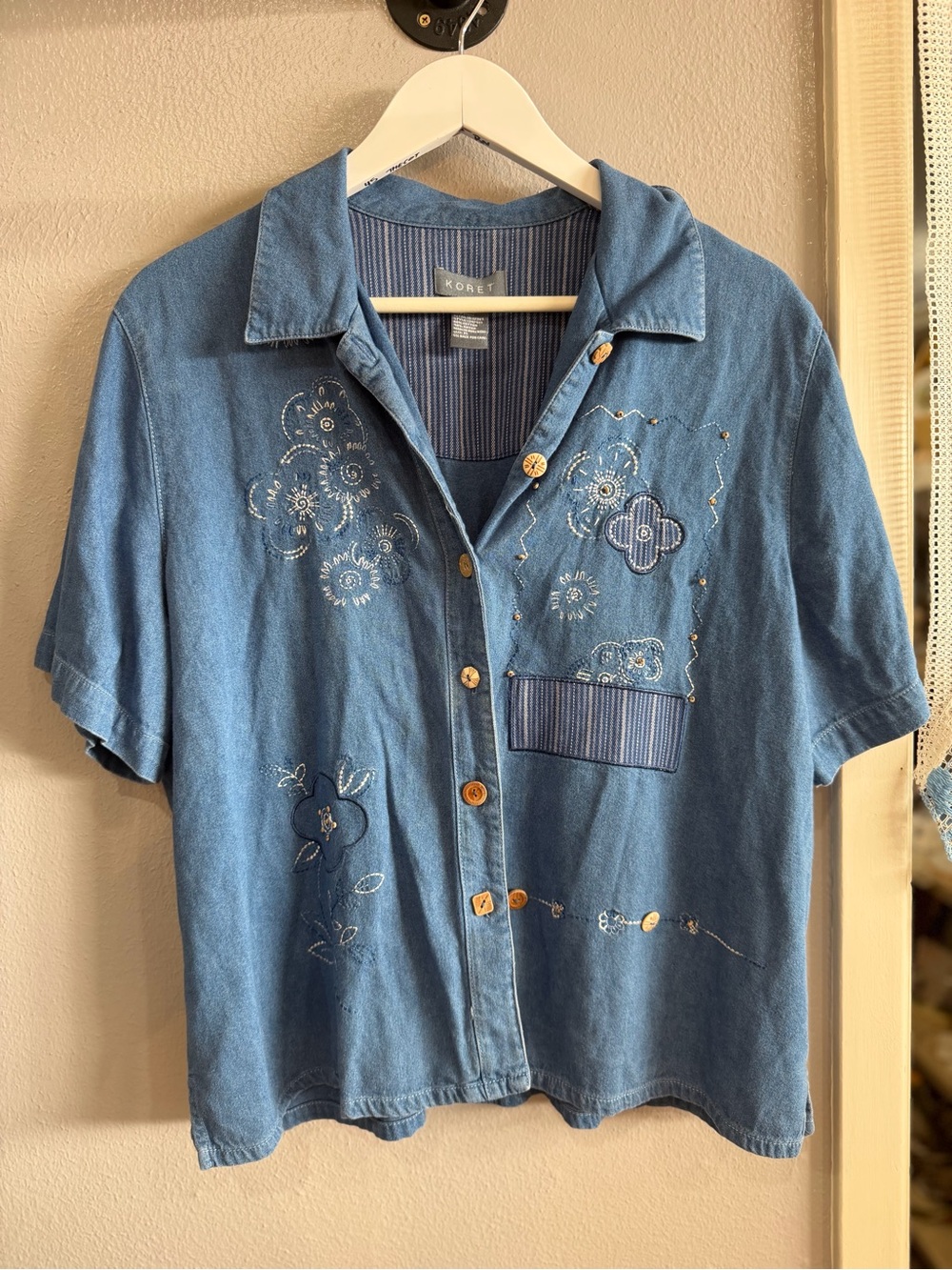 Koret Blue Embroidered Short-Sleeve Shirt